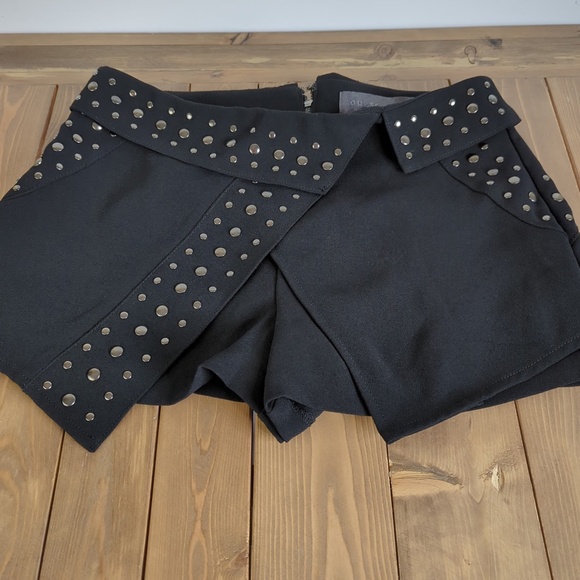 Guess Black Silver Studded Wrap Front Shorts Skort Punk Goth Festival - Picture 2 of 9